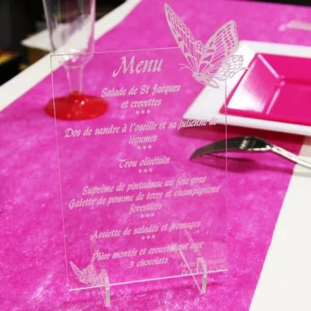 Menu gravé plexi Papillon Menu gravé plexi Papillon