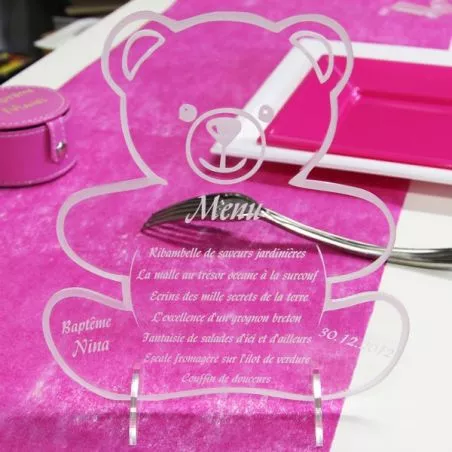 Menu gravé forme Ourson Menu gravé forme Ourson