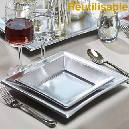 Assiette jetable Argentée 23x23cm (les 8) Assiette jetable Argentée 23x23cm (les 8)