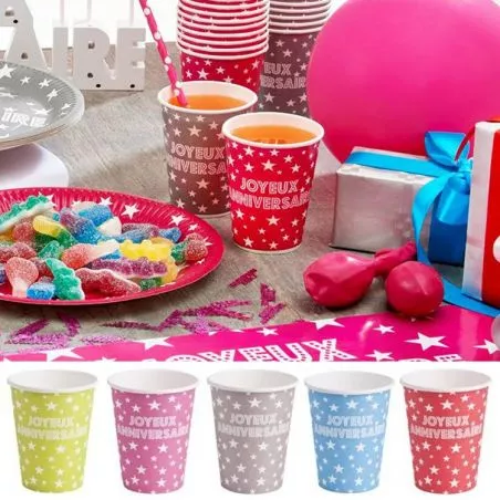 Gobelet carton joyeux anniversaire X10 Gobelet carton joyeux anniversaire X10
