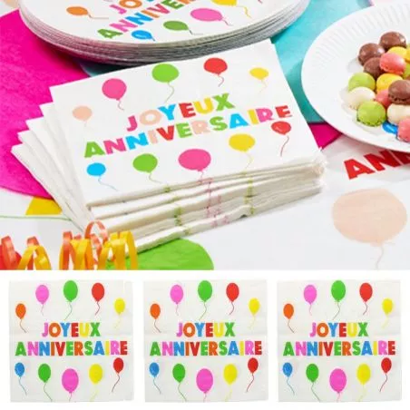 Serviette Joyeux Anniversaire ballons (10 piéces) Serviette Joyeux Anniversaire ballons (10 piéces)