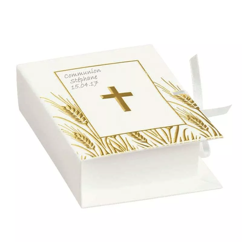 Boite dragées communion livre Bible (lot de 10) Boite dragées communion livre Bible (lot de 10)