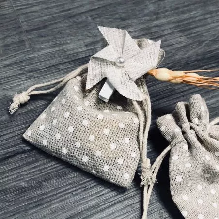 Sachet dragées lin à pois Sachet dragées lin à pois