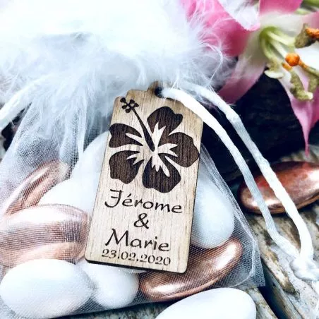 Etiquettes dragées bois Fleur Tropical (Lot de 20) Etiquettes dragées bois Fleur Tropical (Lot de 20)
