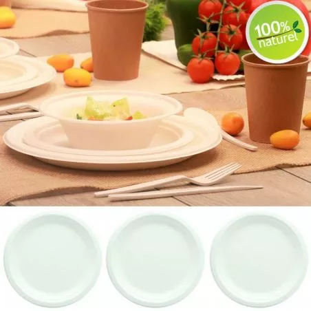 Assiette ronde biodégradable Canne à sucre (lot 25) Assiette ronde biodégradable Canne à sucre (lot 25)