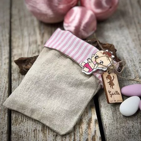 Bourse dragées Naissance Lin "Bébé" (12pcs) Rose Bourse dragées Naissance Lin "Bébé" (12pcs) Rose