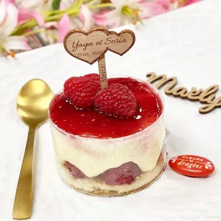 Étiquette bois Pic gâteau mariage Personnalisé - Cœur Étiquette bois Pic gâteau mariage Personnalisé - Cœur