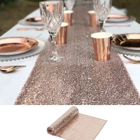 Chemin de table SEQUIN 2.75mx30cm- Rose Gold Chemin de table SEQUIN 2.75mx30cm- Rose Gold