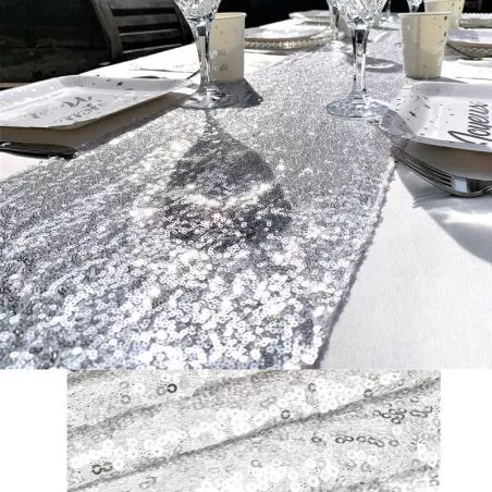 Chemin de table sequin 30CMX2,75 M - Argent Chemin de table sequin 30CMX2,75 M - Argent