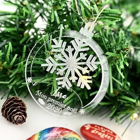Boule de noël personnalisée Plexi - Flocon de neige Boule de noël personnalisée Plexi - Flocon de neige
