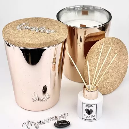 Bougie géante parfumée XL "mèche bois" 1,5kg - Rose Gold Bougie géante parfumée XL "mèche bois" 1,5kg - Rose Gold