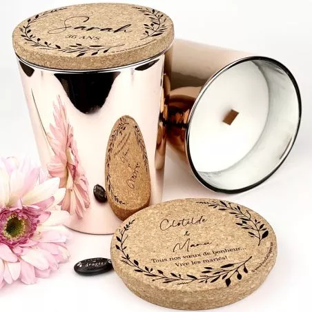 Bougie personnalisée parfumée XL "mèche bois" 1,5kg - Rose Gold Bougie personnalisée parfumée XL "mèche bois" 1,5kg - Rose Gold