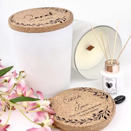 Bougie personnalisée parfumée XL "mèche bois" 1,5kg - Blanche Bougie personnalisée parfumée XL "mèche bois" 1,5kg - Blanche