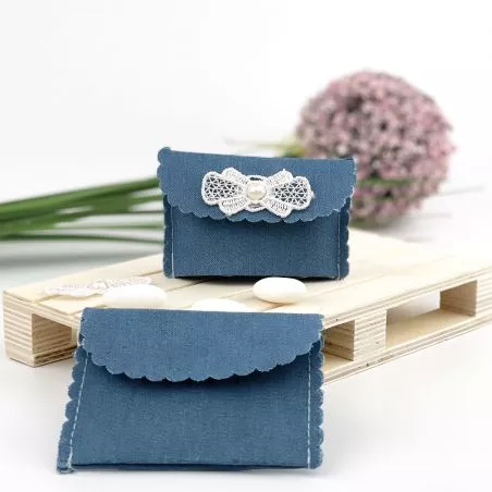 Pochette à dragées blue jean clair lot de 4 Pochette à dragées blue jean clair lot de 4