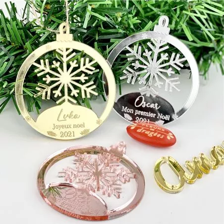 Boule de noël personnalisée métallique - Flocon de neige Boule de noël personnalisée métallique - Flocon de neige