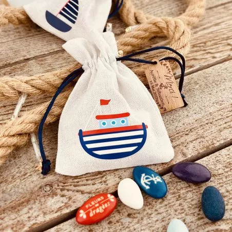 Sachet Lin à dragées Thème mer (12pcs)- Chaloupe Sachet Lin à dragées Thème mer (12pcs)- Chaloupe