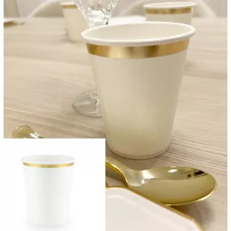 Gobelet carton blanc liseré Or 6 psc Gobelet carton blanc liseré Or 6 psc