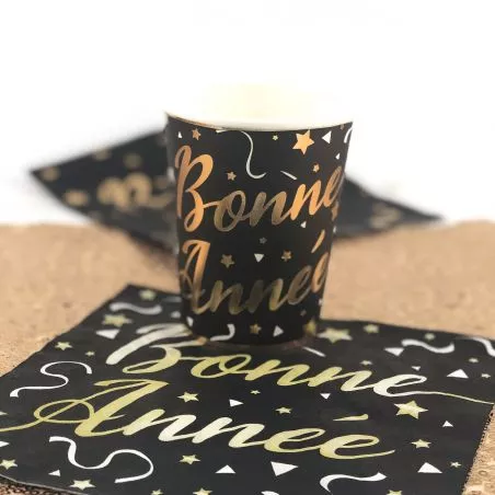 Gobelet Bonne année Noir X10 Gobelet Bonne année Noir X10