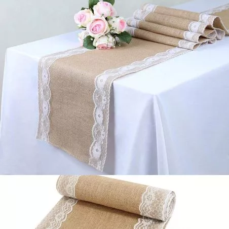 Chemin de table toile de jute dentelle 30cmX3m Chemin de table toile de jute dentelle 30cmX3m