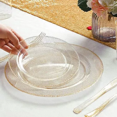 Assiettes réutilisables Pailletées or (lot de 10) Assiettes réutilisables Pailletées or (lot de 10)