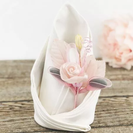 Rose sur tige organza rose 3 raquettes Rose sur tige organza rose 3 raquettes