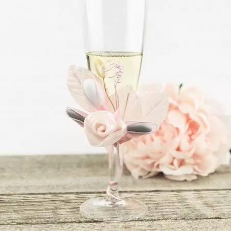 Rose sur tige organza rose 3 raquettes Rose sur tige organza rose 3 raquettes
