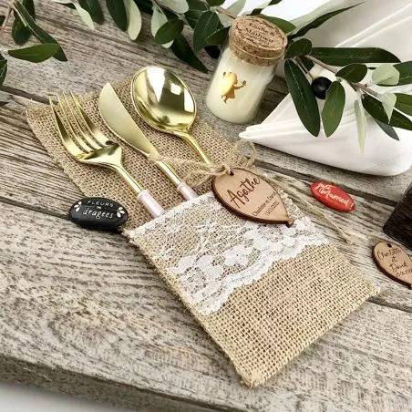 Porte couvert en Jute et dentelle (Lot de 4)
