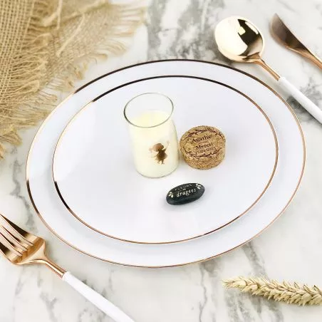 Lot 16 Assiettes réutilisable Gourmet - Liseré rose gold Lot 16 Assiettes réutilisable Gourmet - Liseré rose gold