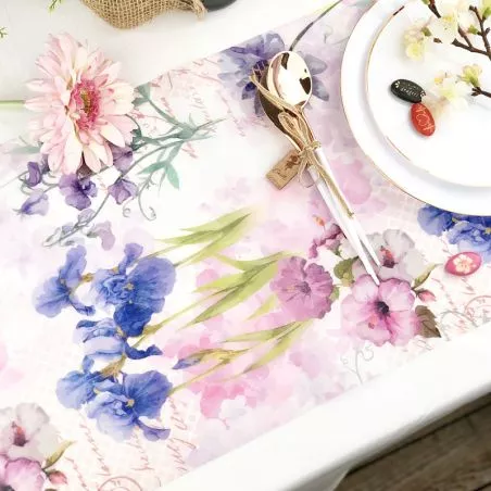 Chemin de table Polyester Lavable 10m - Fleuri Chemin de table Polyester Lavable 10m - Fleuri