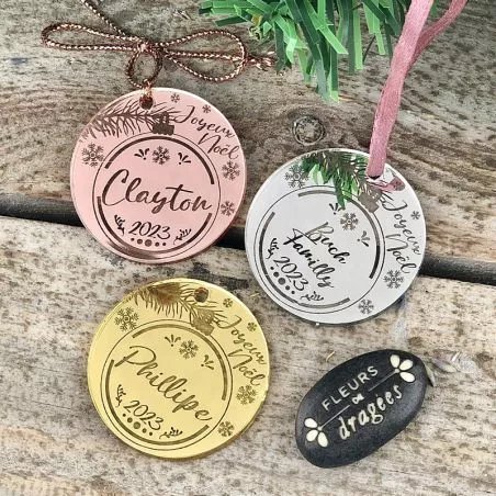 Etiquettes Miroir personnalisées - Boule Noël Etiquettes Miroir personnalisées - Boule Noël