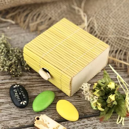 mini Boite dragées carré bambou - Jaune mini Boite dragées carré bambou - Jaune