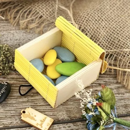 mini Boite dragées carré bambou - Jaune mini Boite dragées carré bambou - Jaune