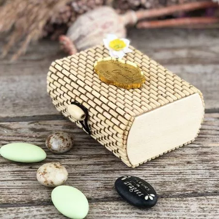 Boite dragées coffre bambou - crème Boite dragées coffre bambou - crème