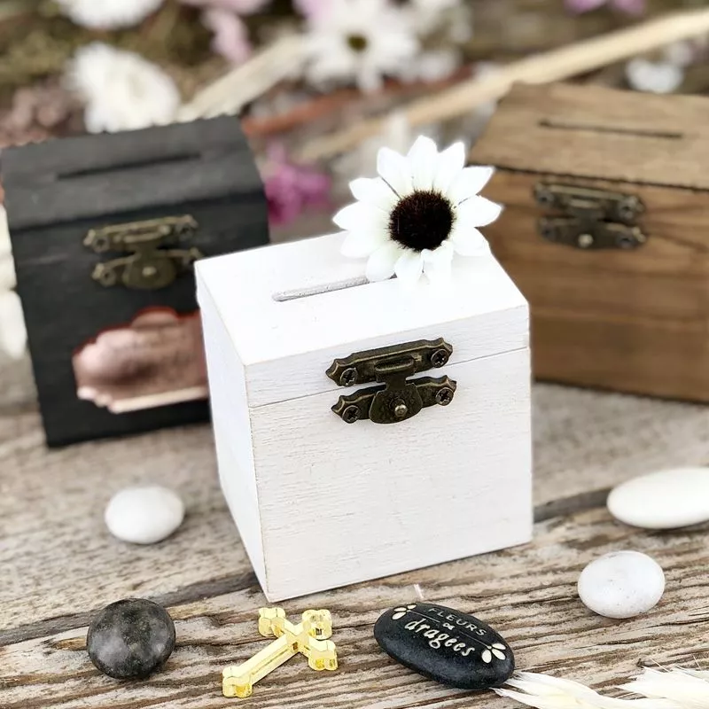 Mini boite bois Tirelire vintage - chocolat Mini boite bois Tirelire vintage - chocolat