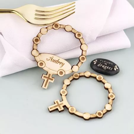 Etiquette Chapelet bois marque place communion Etiquette Chapelet bois marque place communion