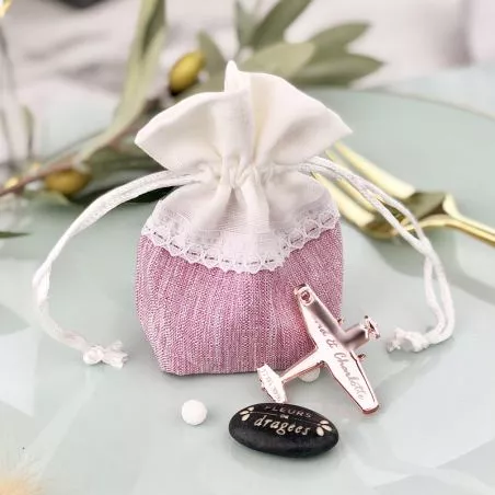 (12pcs) Bourse à fond Coton / Dentelle - Rose (12pcs) Bourse à fond Coton / Dentelle - Rose