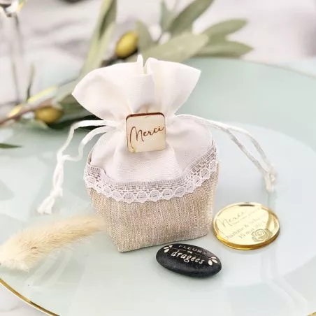 (12pcs) Bourse à fond Coton / Dentelle - Champagne (12pcs) Bourse à fond Coton / Dentelle - Champagne
