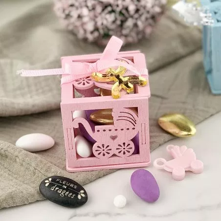 (6psc) Boite dragées cube Landau - Rose (6psc) Boite dragées cube Landau - Rose