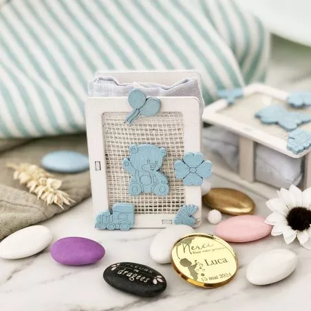 (12psc) Boite dragées naissance avec bourse - Bleu (12psc) Boite dragées naissance avec bourse - Bleu
