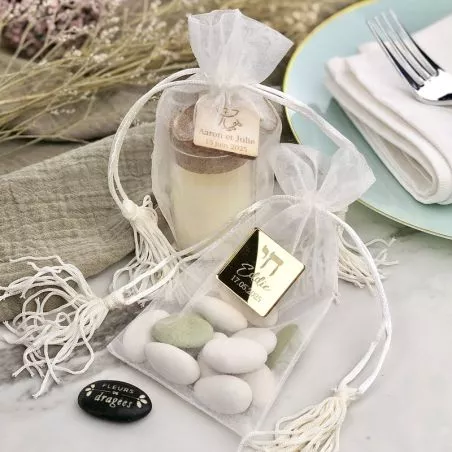12 Bourse Organza luxe - Pompon 15cm 12 Bourse Organza luxe - Pompon 15cm