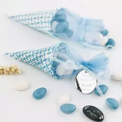 Cornet Bourse tissé bicolor (lot de 12) - Bleu