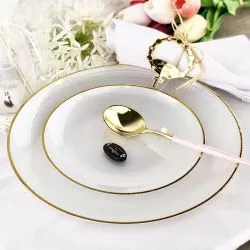 ( Pack 12 ) Assiettes Nacre réutilisables - Liseré Doré